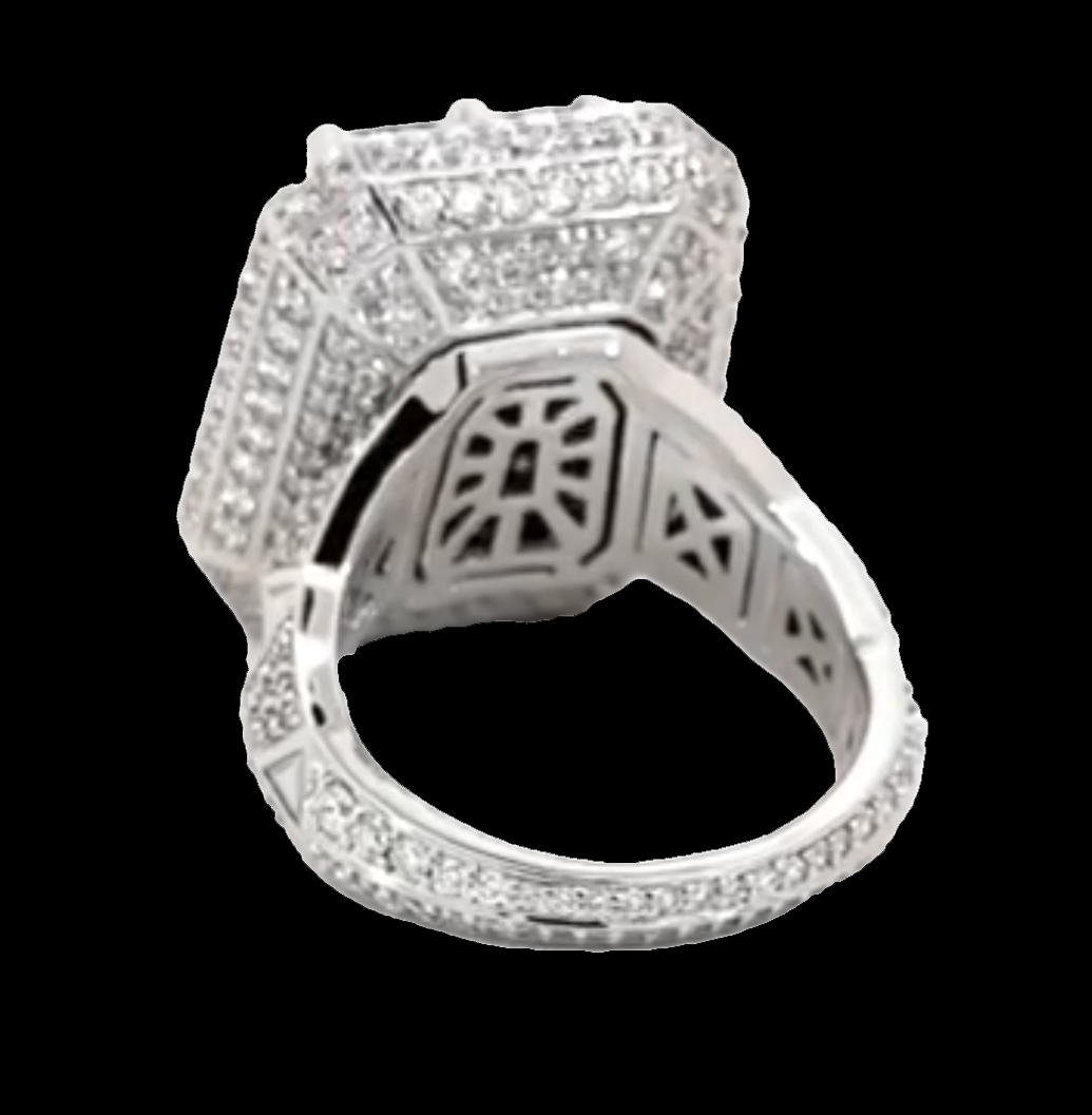 Elegant Giant Ring Full of Diamond Like Stones Surrounding the Blue Rectangle Stone