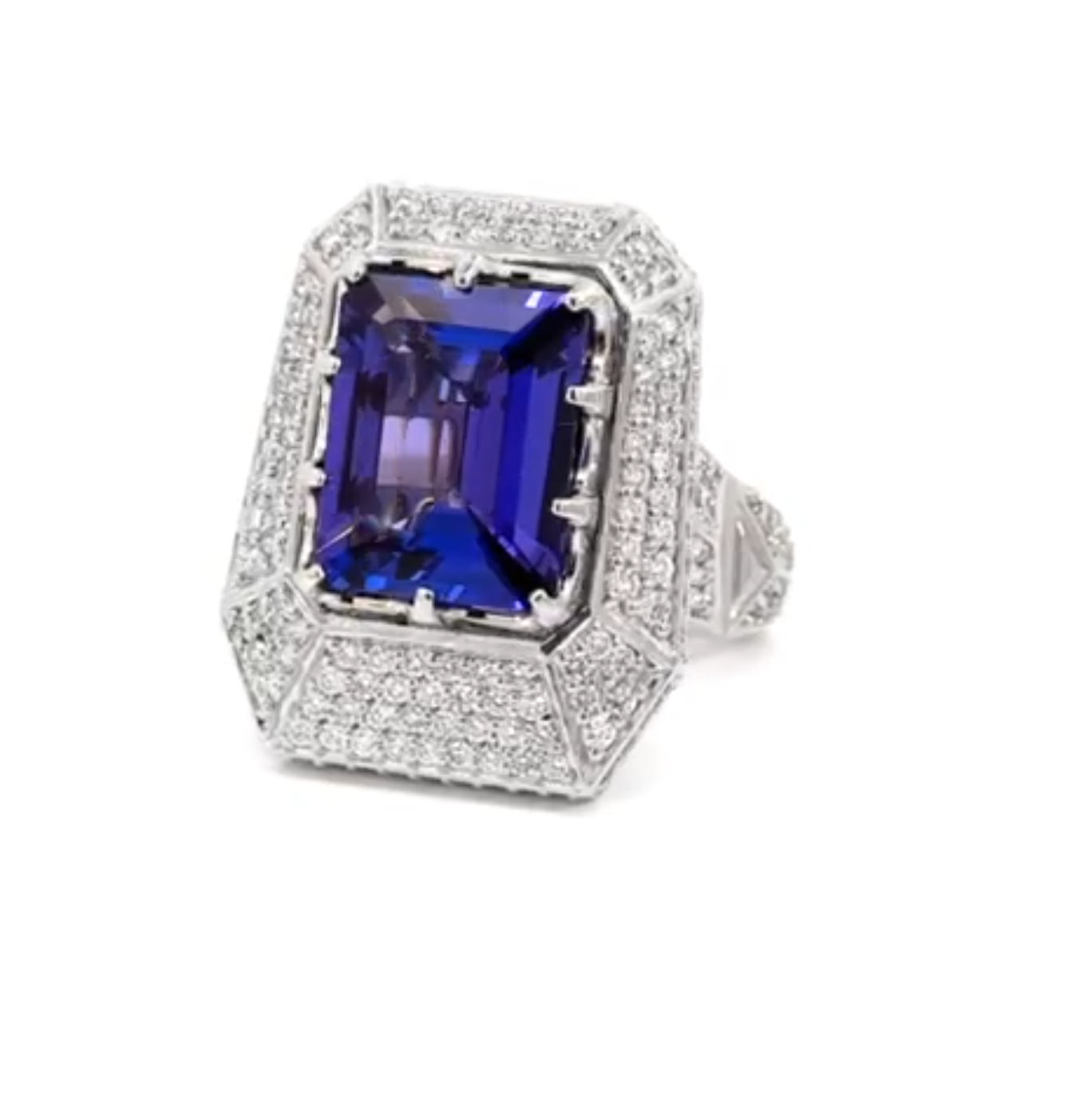 Elegant Giant Ring Full of Diamond Like Stones Surrounding the Blue Rectangle Stone