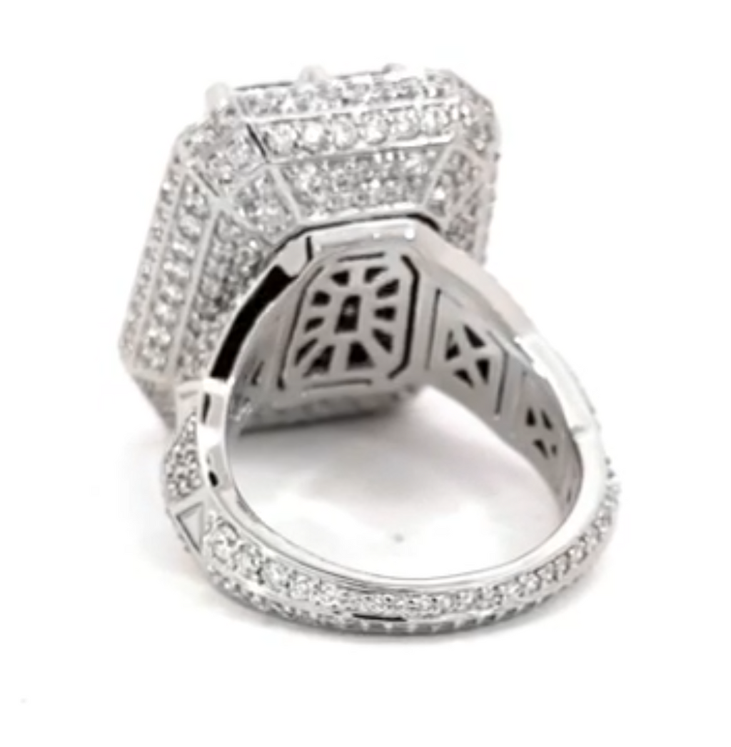 Elegant Giant Ring Full of Diamond Like Stones Surrounding the Blue Rectangle Stone