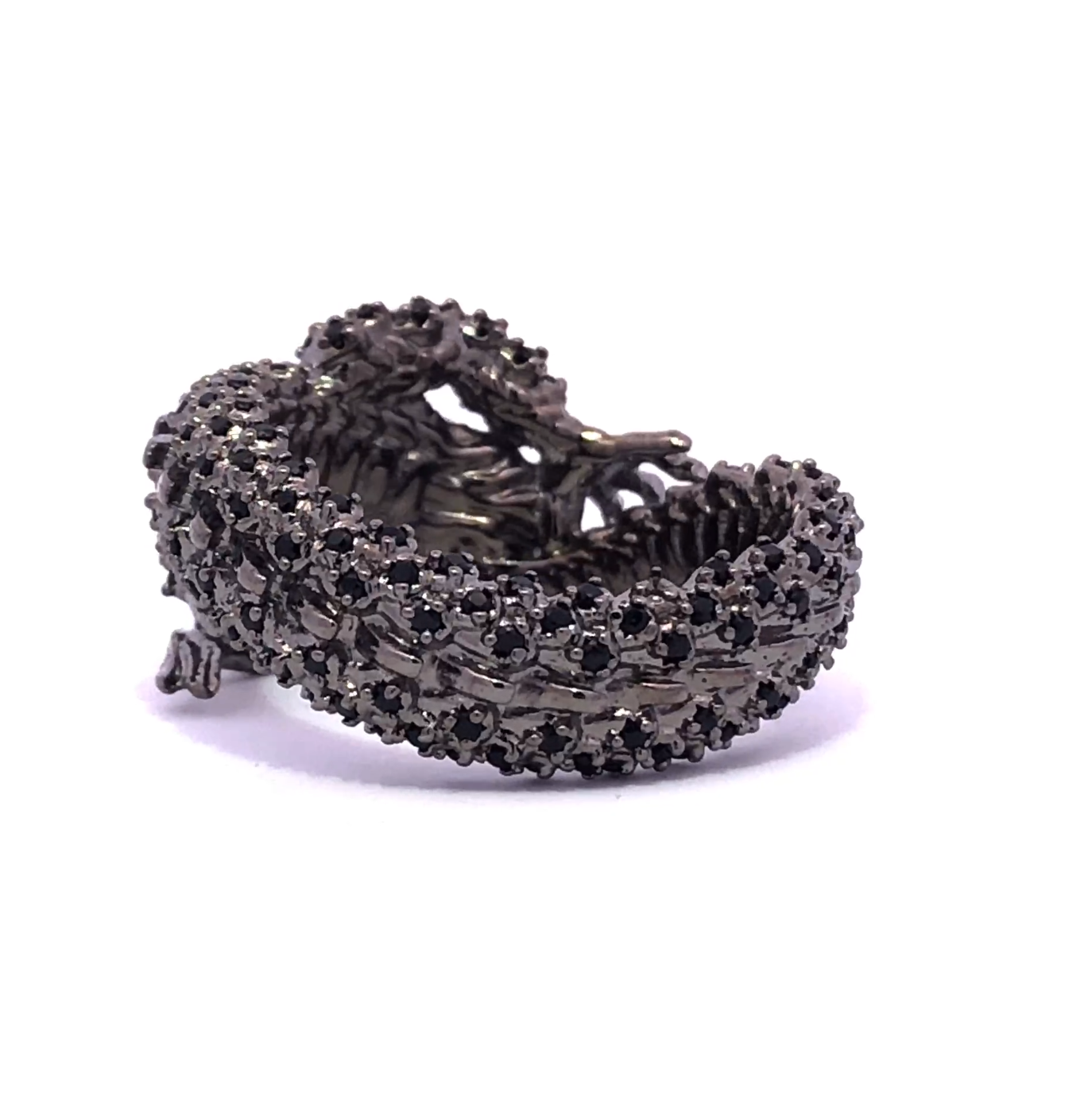 Furious Dragon on a Ring with Dark Metal and Stones
