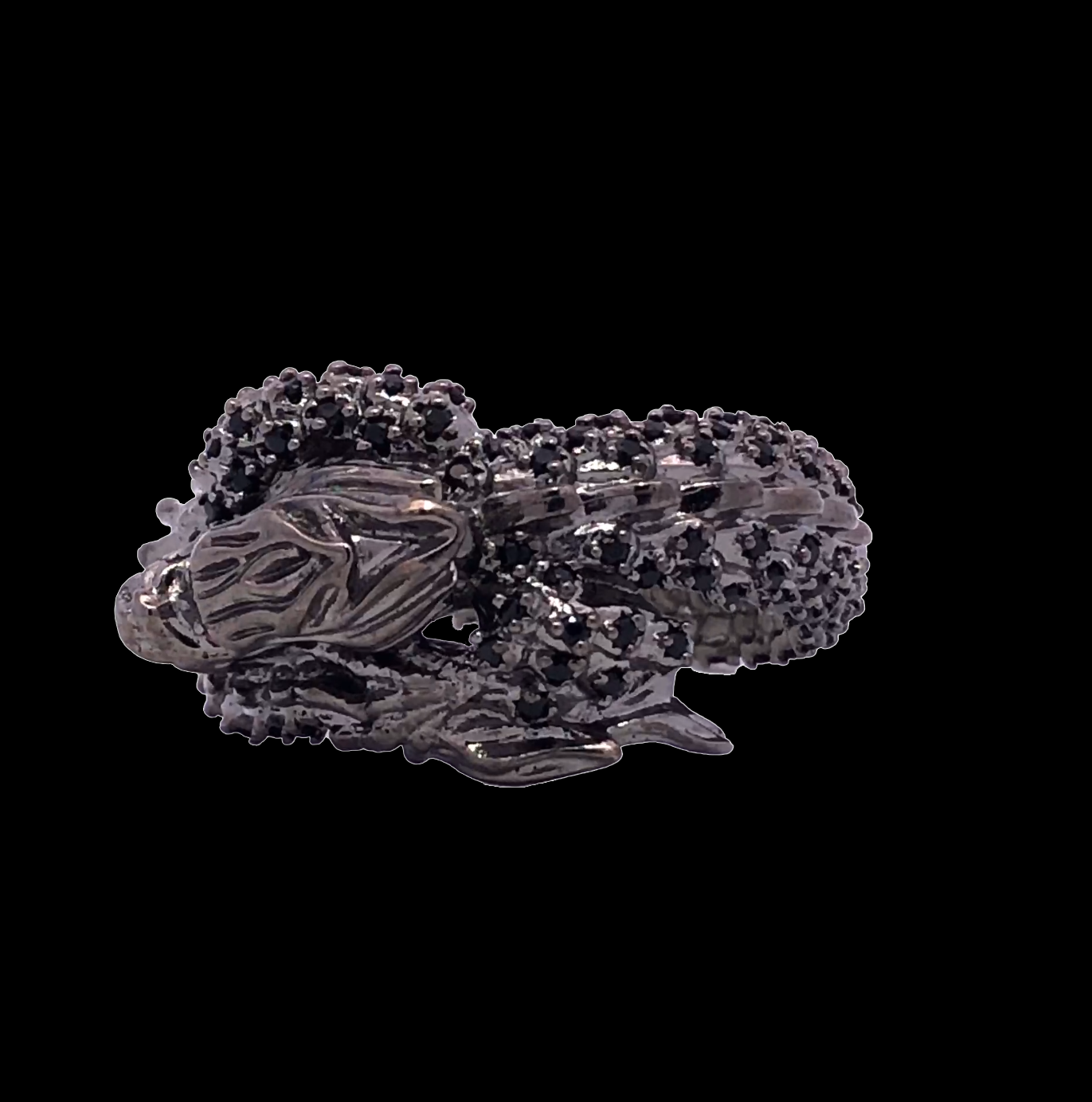 Furious Dragon on a Ring with Dark Metal and Stones