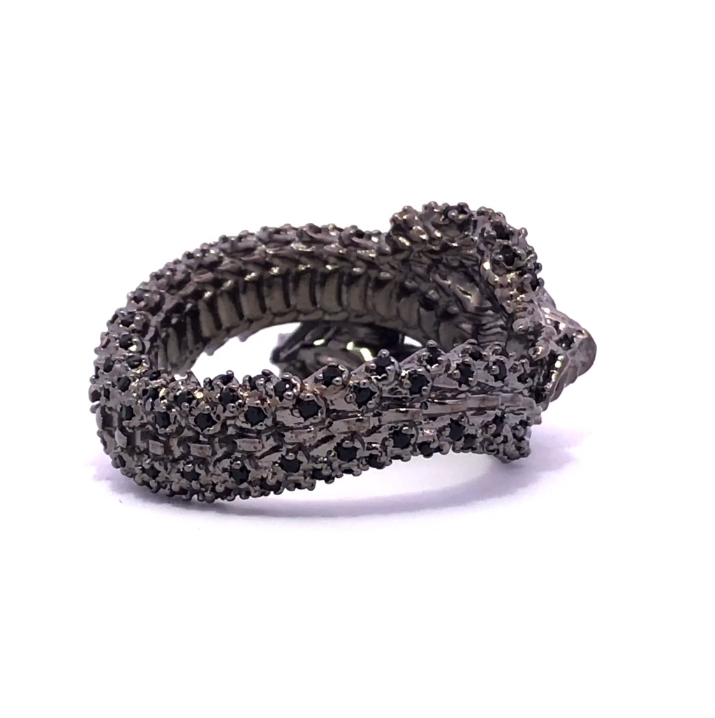 Furious Dragon on a Ring with Dark Metal and Stones