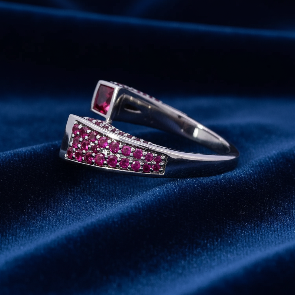 Modern Fashion Ring Sqaure Horn Shaped with Made Purplish Emeralds