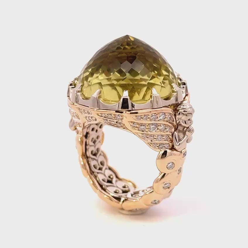 Big Head Cut Stone Gold-plated Ring with Decorated Handle