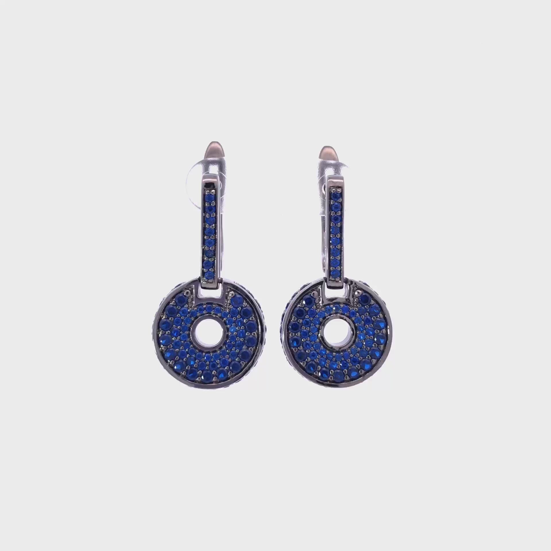 Blue Stones Decorated on Dark-plated Metal Earrings