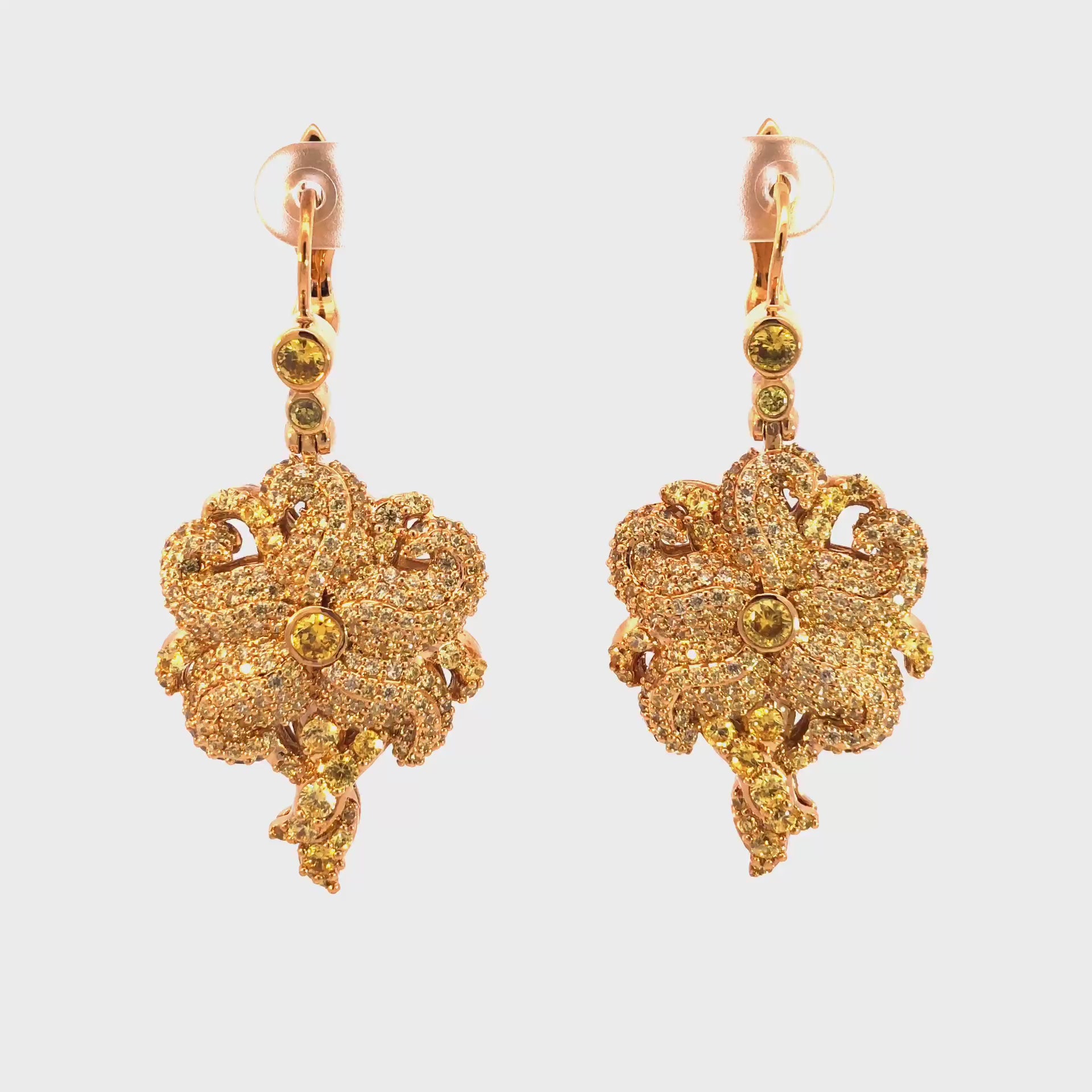 Multi Sparking Stoned Gold-plated Flower Shaped Dangle Earrings