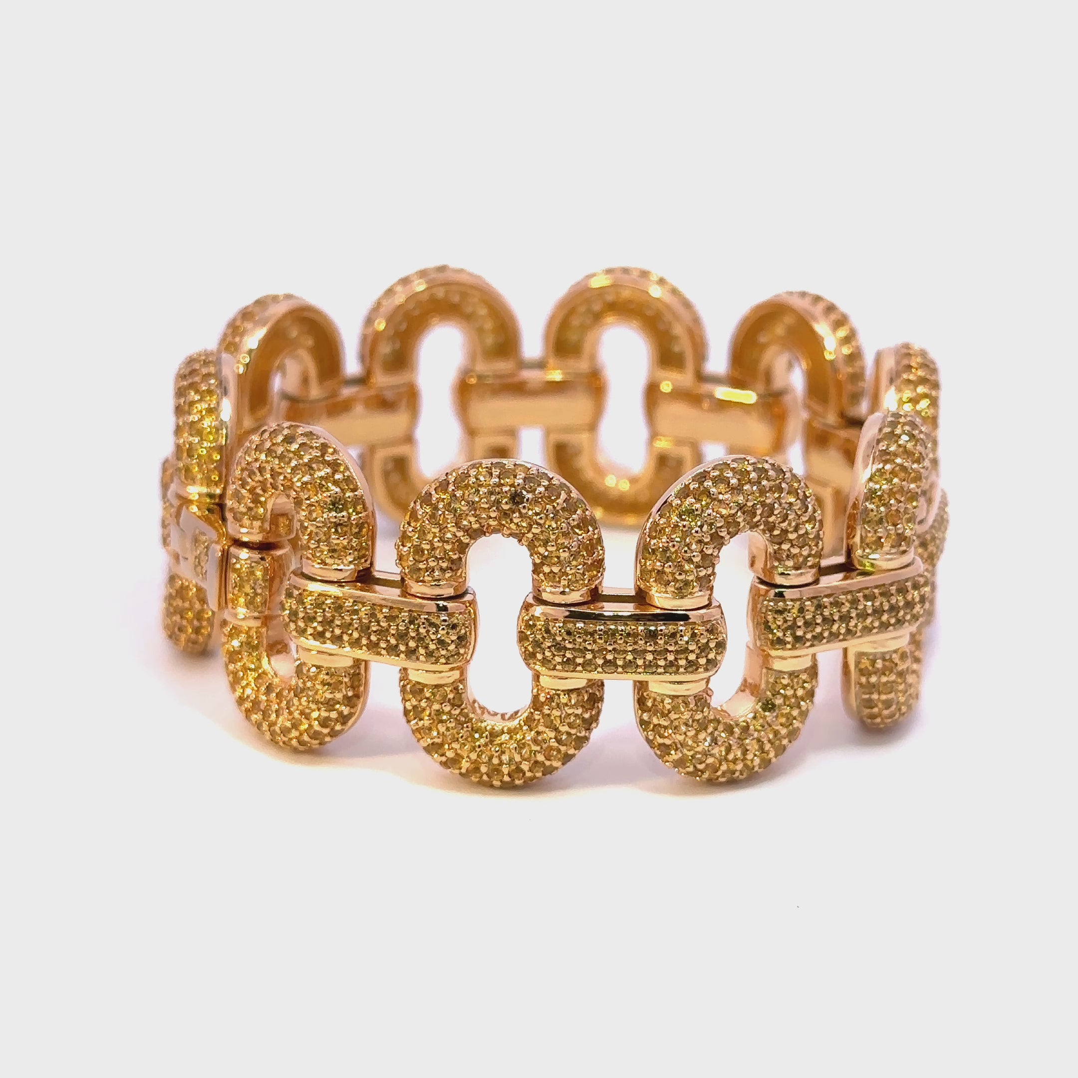 Stone Bedecked Oval Chained Gold-plated Bracelet