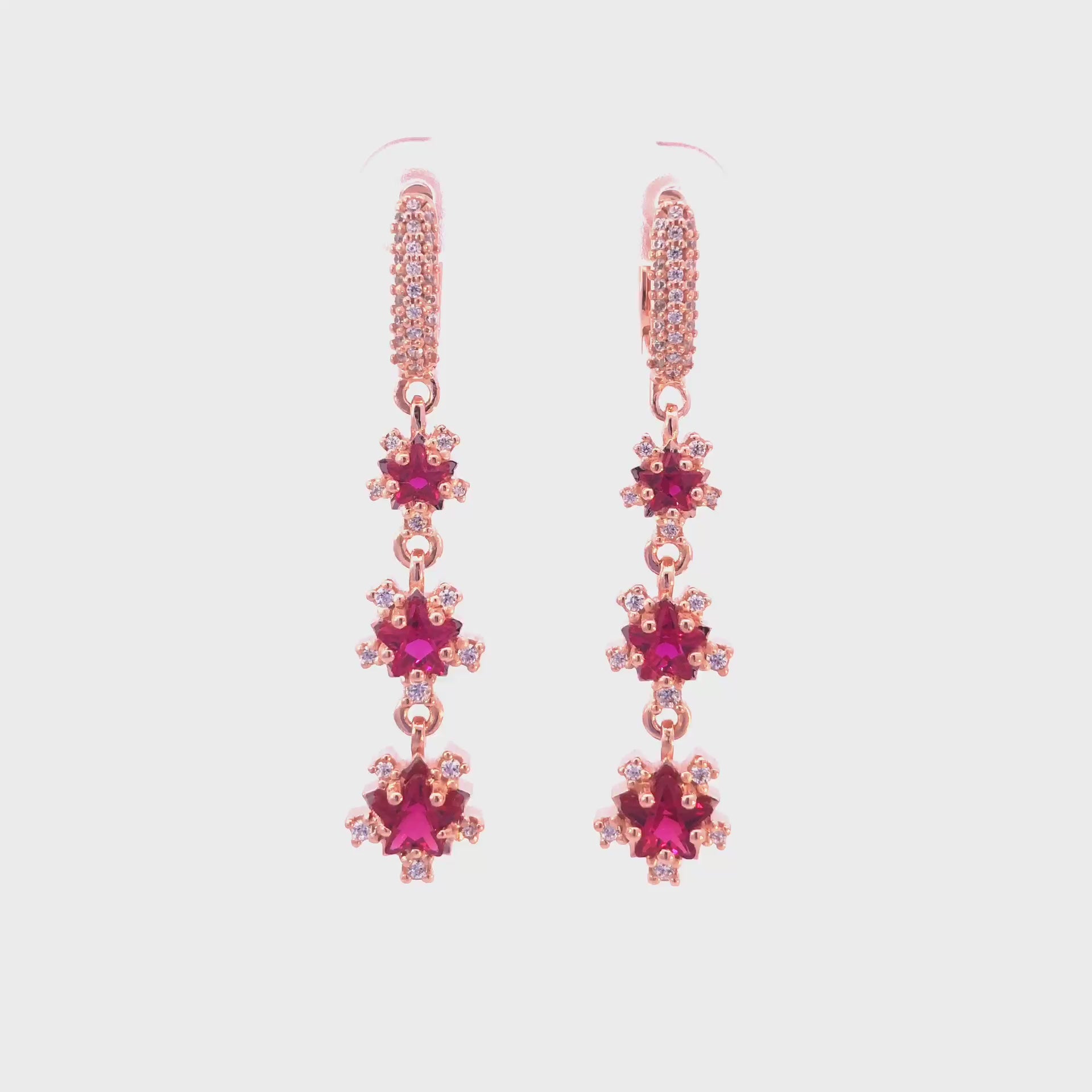 Copper-plated Dangle Earrings with Pink Sparking Stones