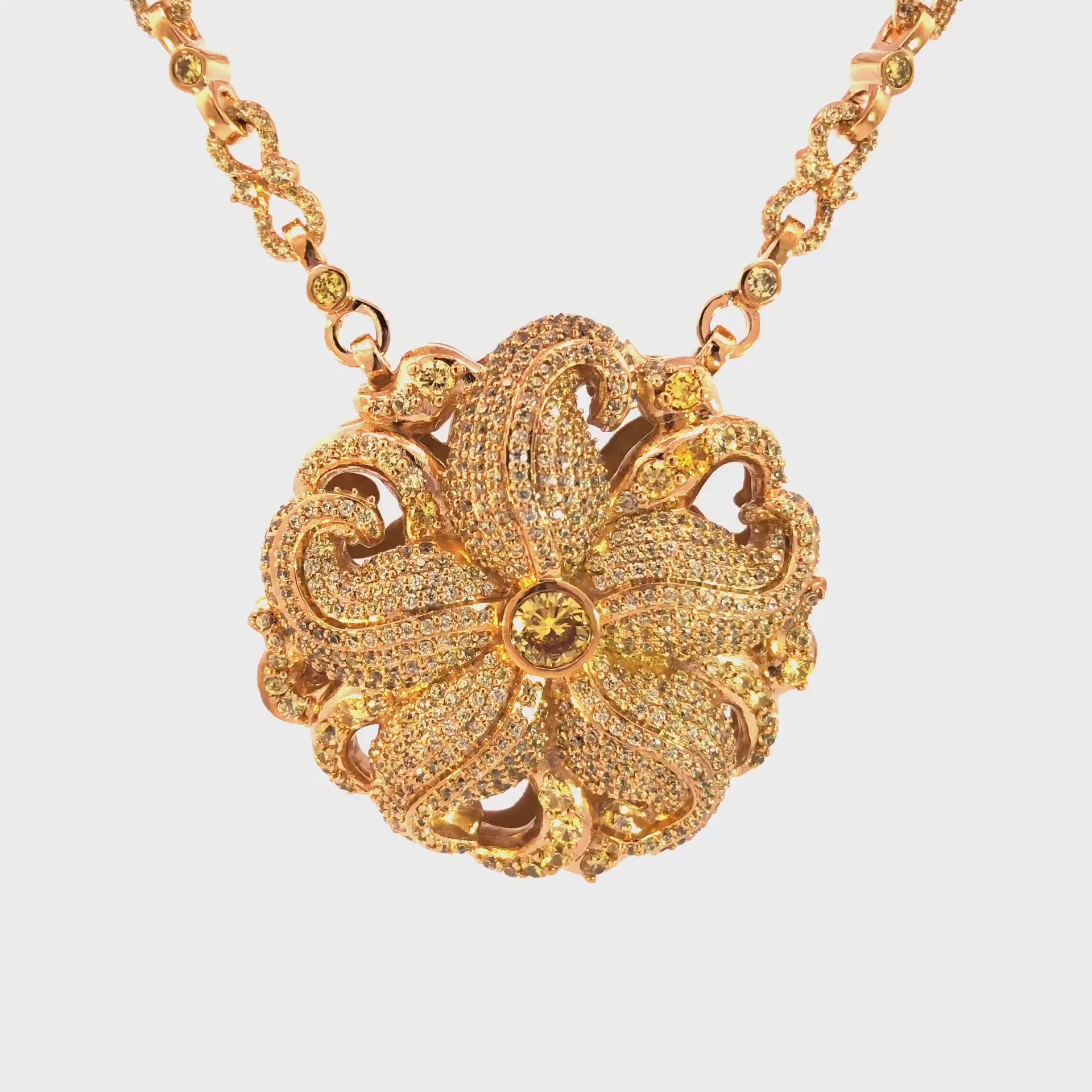 Sparkling Little Stones on Gold-plated Flower-shaped Pendant on Gold-plated Chain