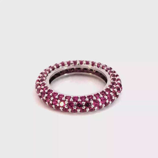 White Gold Eternity Ring with Round Cut Red Rubies