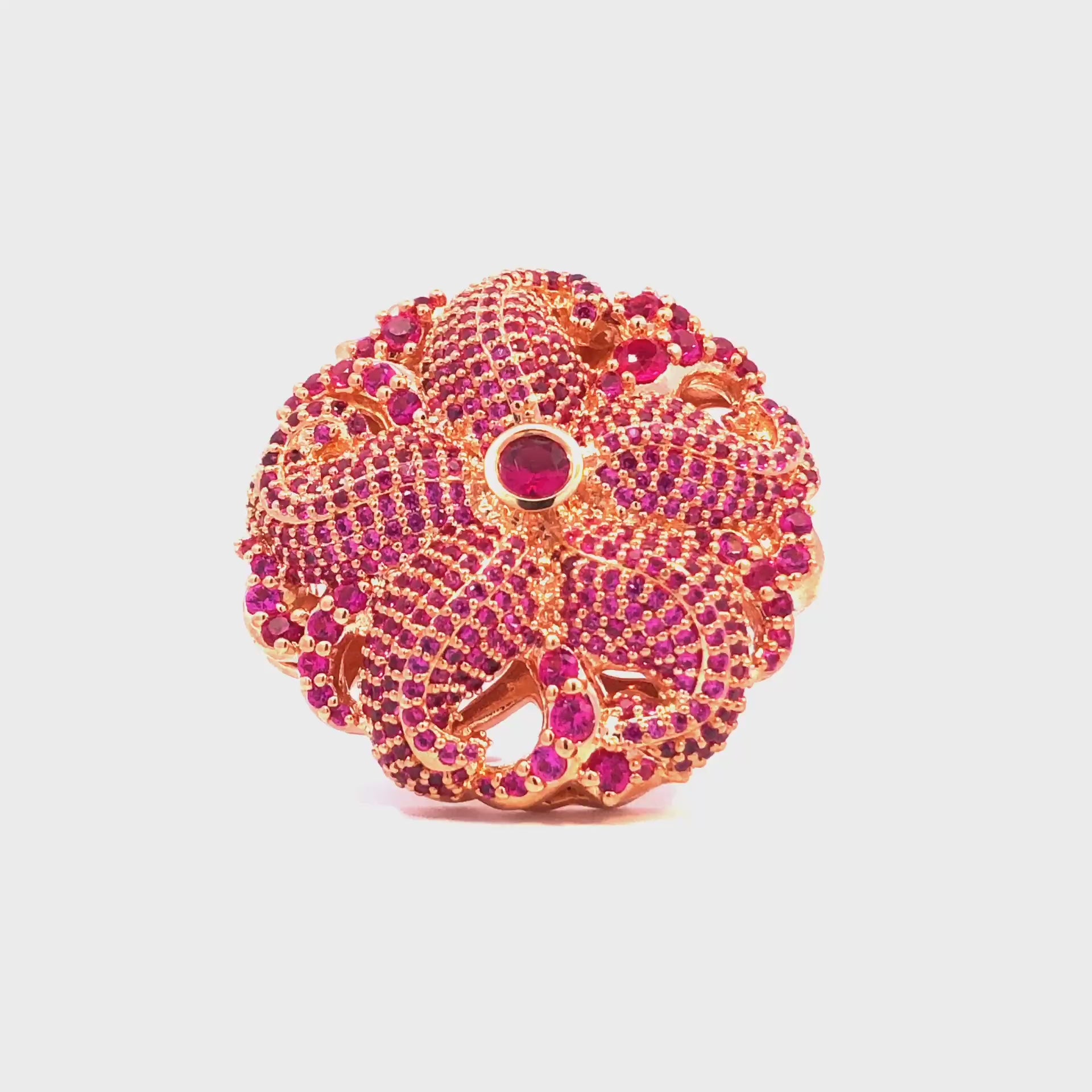 Shiny Red Stones Flower on Gold-plated Brooch