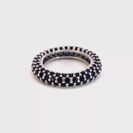 Deep Blue Sapphire Sterling Silver Eternity Band Ring