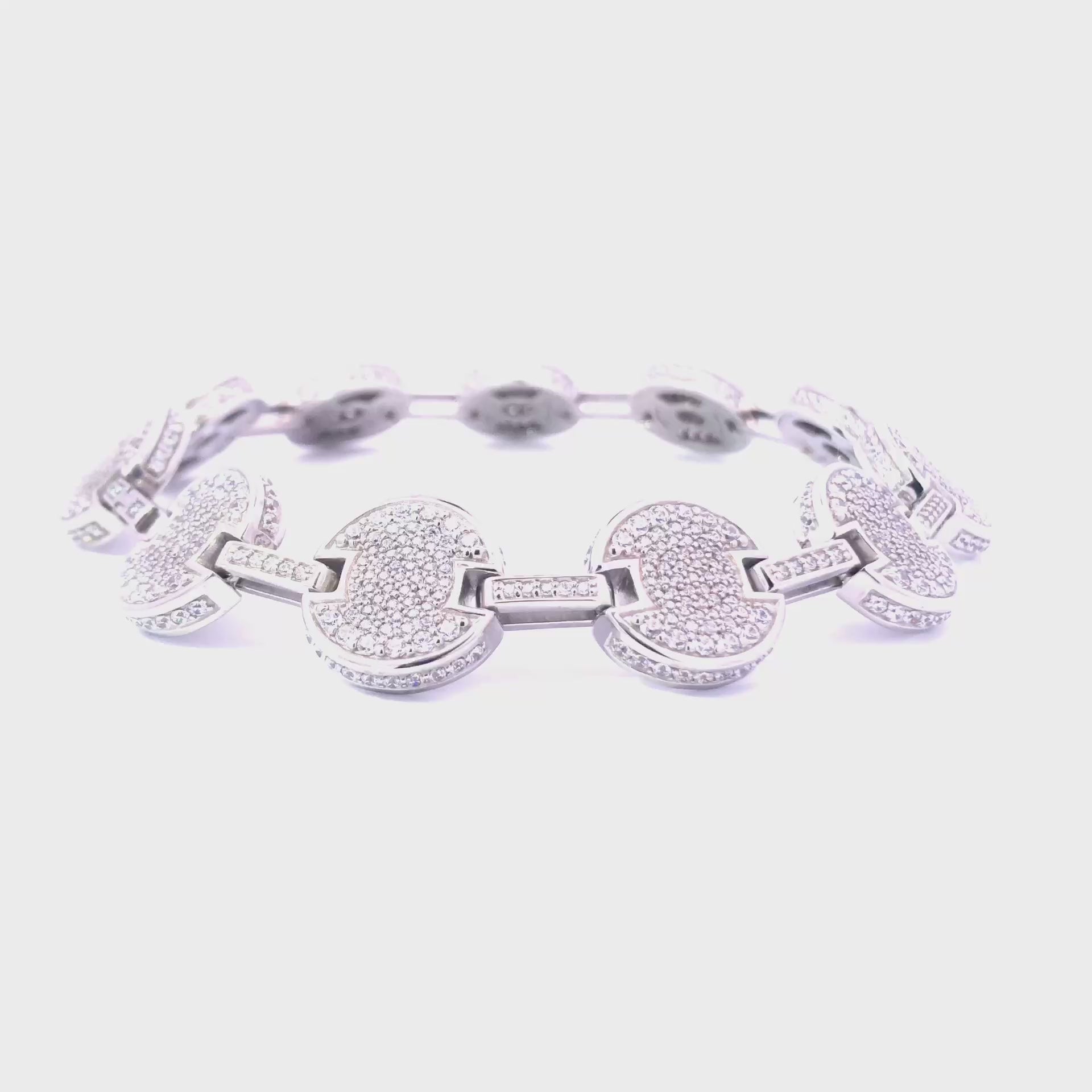 Shiny Stone Bedecked Circle Chained Silver-plated Bracelet