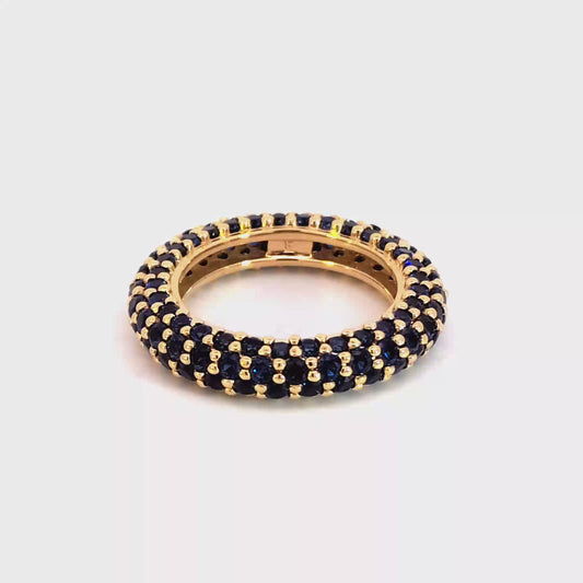 Yellow Gold Eternity Ring with Deep Blue Round Sapphires