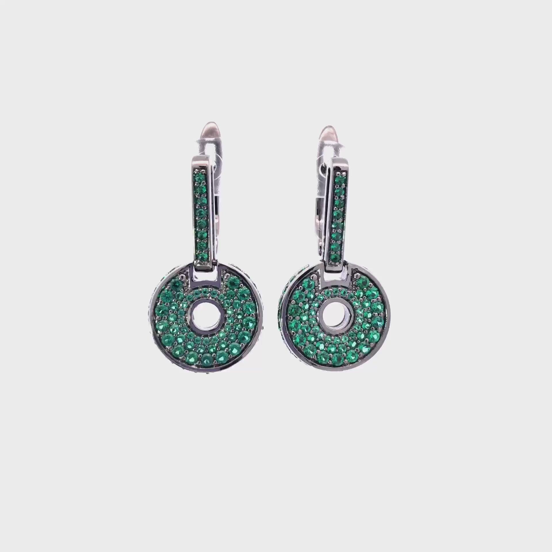 Green Stones Decorated on Dark-plated Metal Earrings
