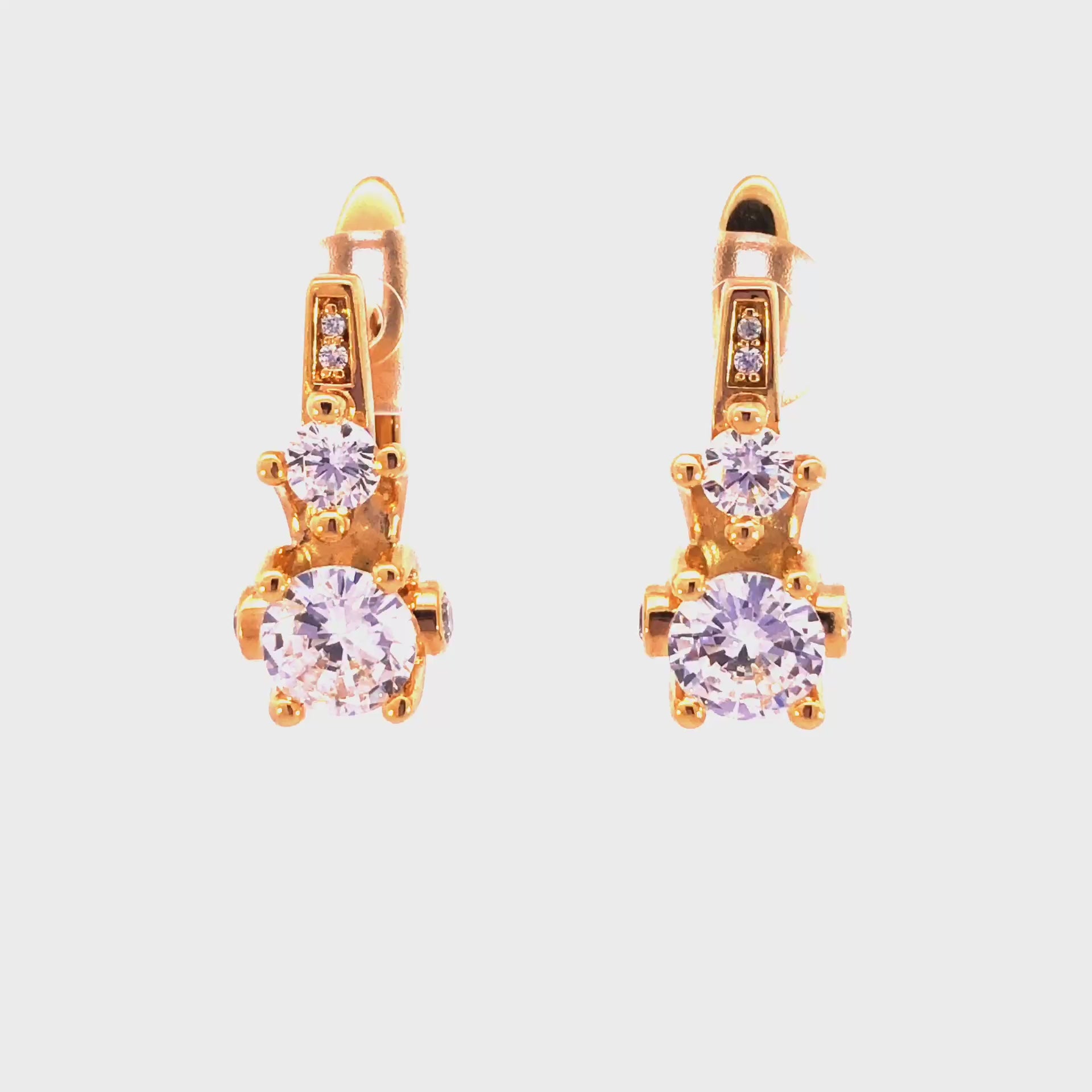 Gold-plated Earrings with Two Diamond Like Sparkling Stones Each