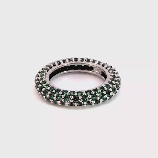 White Gold Emerald Eternity Ring with Brilliant Round Cut