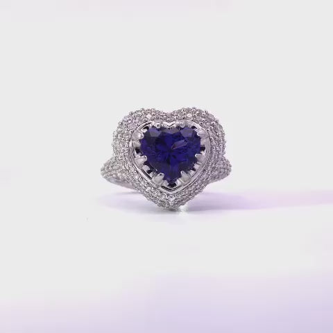 Heart Shaped Platimun Ring with Blue Stones