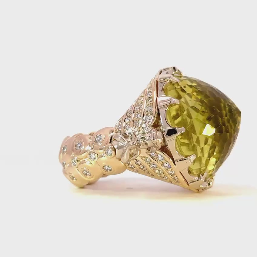 Big Head Cut Stone Gold-plated Ring with Decorated Handle