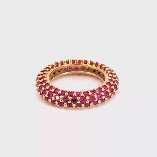 Rose Gold Eternity Ring with Round Cabochon Red Rubies