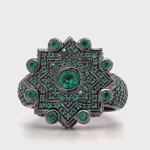 Cent Green Stones Bedecked Ancient Design Ring